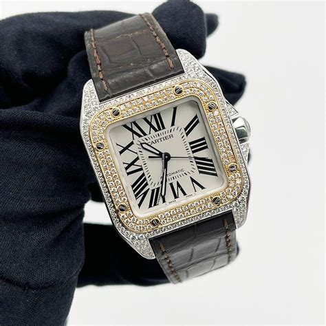 cartier santos 100 carbon rose gold|cartier santos 100 diamond bezel.